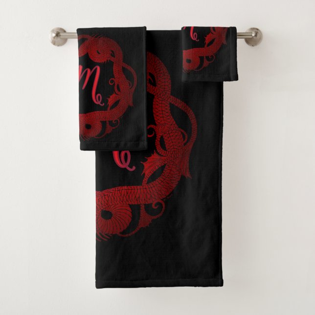 Red Dragon Personalized  Bath Towel Set (Insitu)