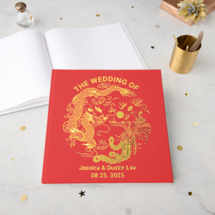 Red Dragon Phoenix Asian Chinese Wedding Gold Foil Foil Guest Book