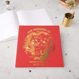 Red Dragon Phoenix Asian Chinese Wedding Gold Foil Guest Book