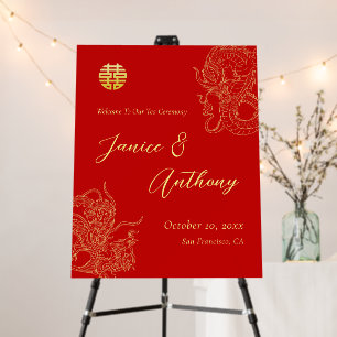 Red dragon phoenix Chinese wedding welcome Foam Board