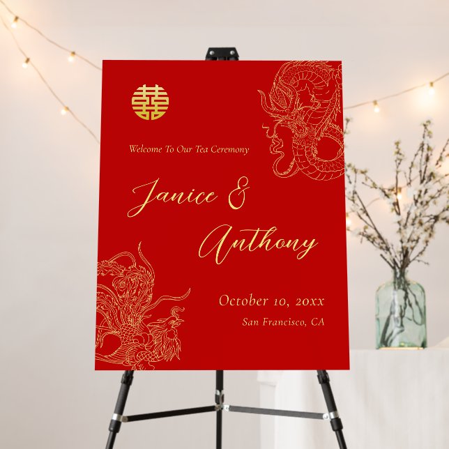 Red dragon phoenix Chinese wedding welcome Foam Board (In Situ (Stand))