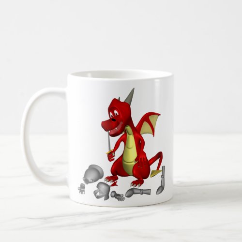 Red Dragon picking Knight out of Teeth Bone Coffee Mug