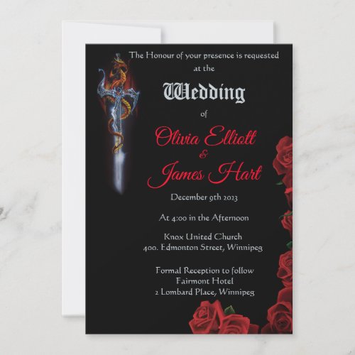 Red Dragon Roses Sword Wedding Invitation