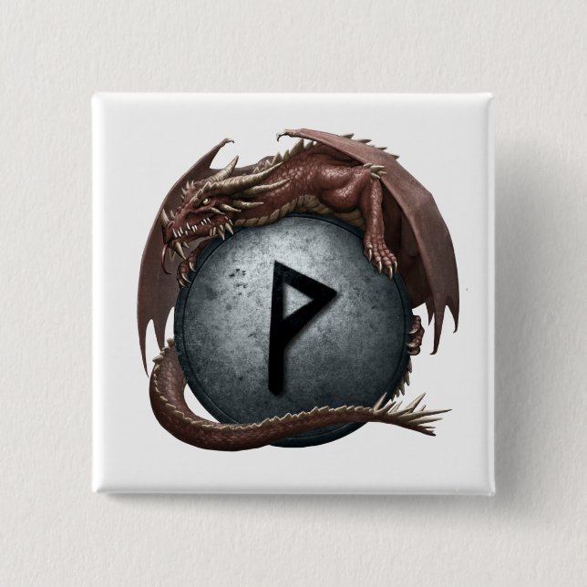 Red Dragon Rune Button - Wunjo (Front)