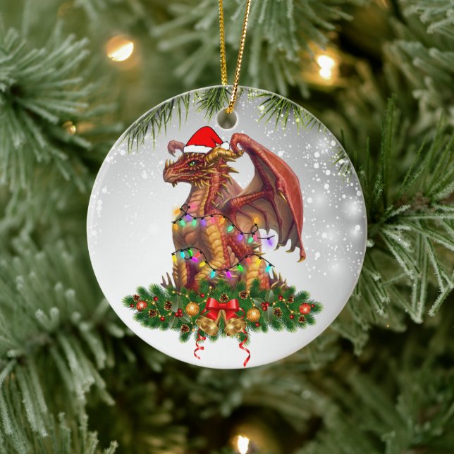 Red Dragon Santa Hats Bell Chrismas Gifts 2022 Ceramic Ornament (Tree)