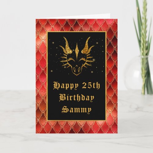 Red Dragon Scales Faux Glitter Happy Birthday Card