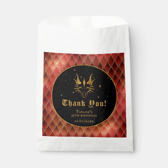 Red Dragon Scales Gold Birthday Thank You Favor Bag (Front)