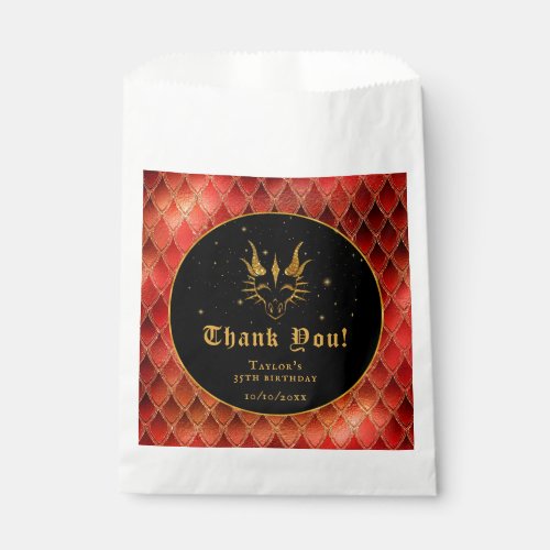 Red Dragon Scales Gold Birthday Thank You Favor Bag