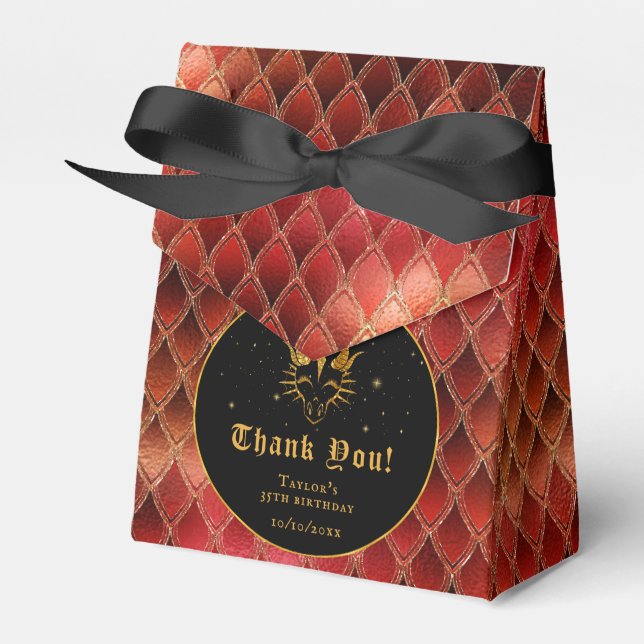 Red Dragon Scales Gold Birthday Thank You Favor Boxes (Front Side)