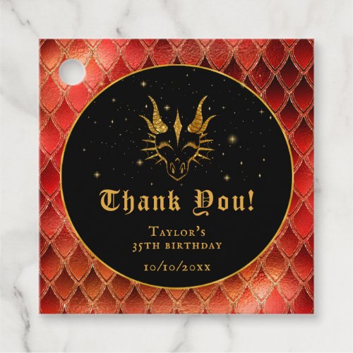 Red Dragon Scales Gold Birthday Thank You Favor Tags