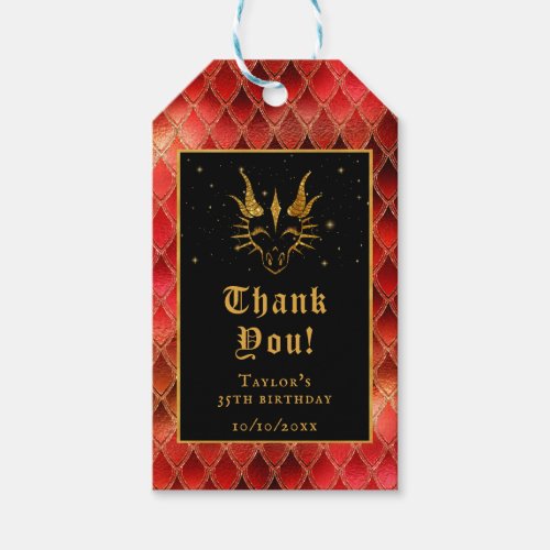 Red Dragon Scales Gold Birthday Thank You Gift Tags
