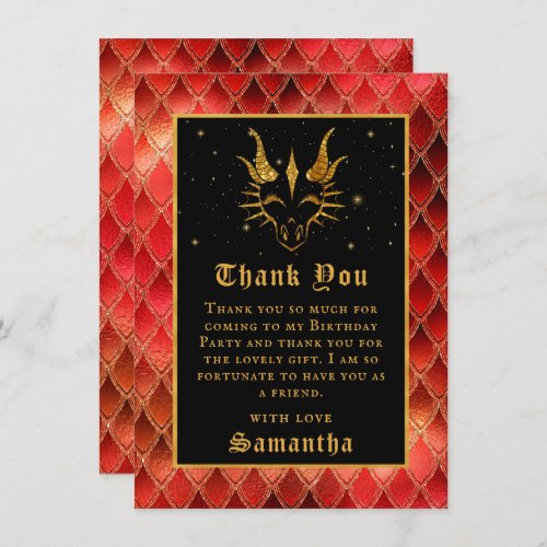 Red Dragon Scales Gold Faux Glitter Birthday Thank You Card