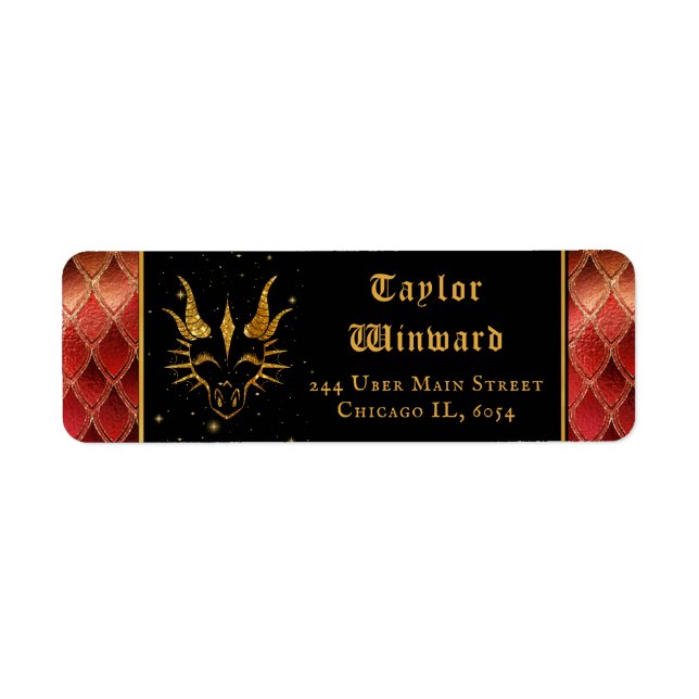 Red Dragon Scales Gold Faux Glitter Label (Front)