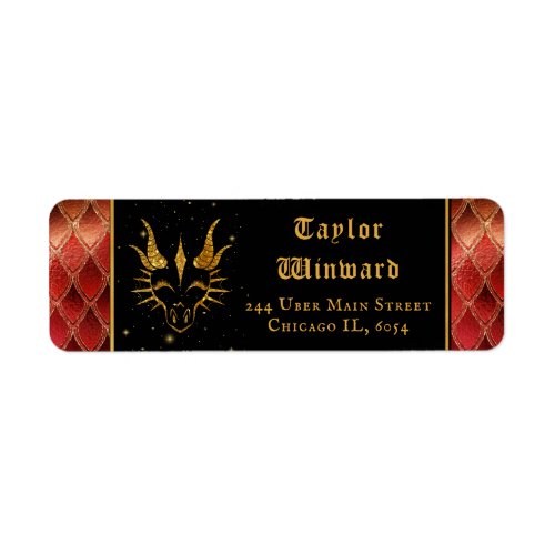 Red Dragon Scales Gold Faux Glitter Label