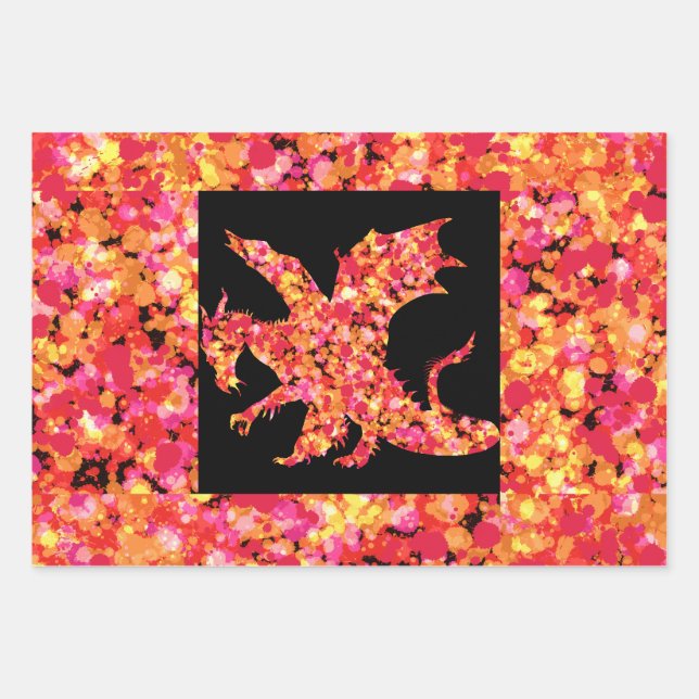 Red Dragon Splattered Paint  Wrapping Paper Sheets (Front 3)