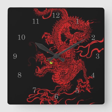 Red Dragon Square Wall Clock