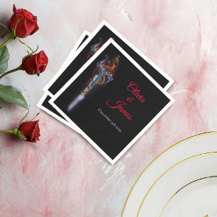 Red Dragon Sword Roses Fantasy Wedding Napkins