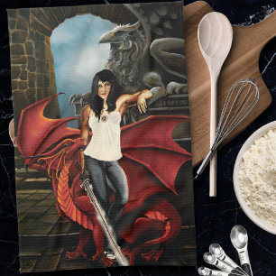 Red Dragon Urban Fantasy Kitchen Towel