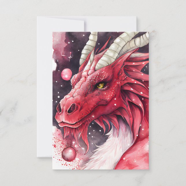 Red Dragon Watercolor Art Thank You Card (Front)