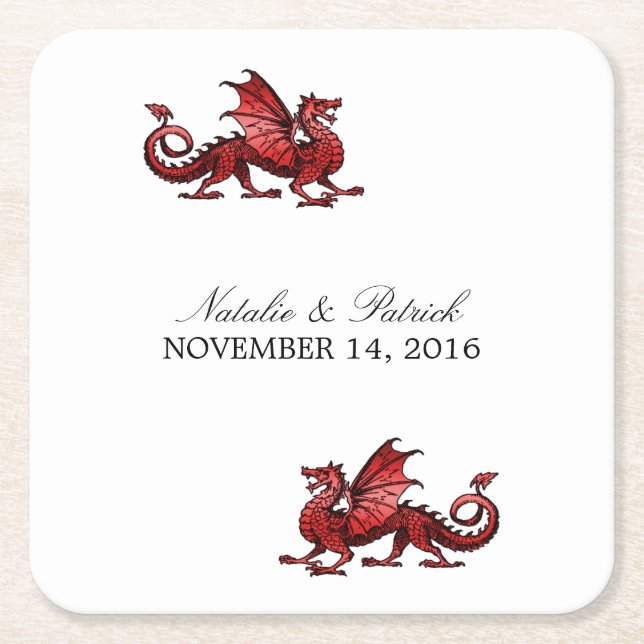Red Dragon Wedding Paper Coasters (Front)