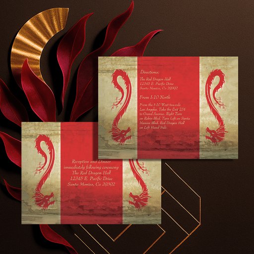 Customizable Red Dragon Wedding  Reception Card and Directions Business Card Templates