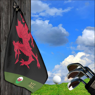 Red Dragon, Welsh flag & Wales, monogrammed Cymru Golf Towel