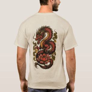 : Red dragon with golden smoke and lotus T-Shirt