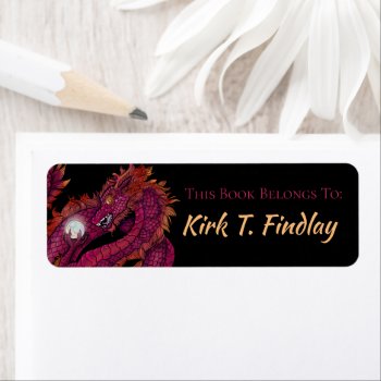 Red Dragon With Pearl  Book Label by Shadowind_ErinCooper at Zazzle