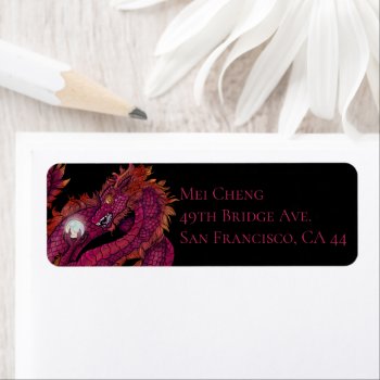 Red Dragon With Pearl  Label by Shadowind_ErinCooper at Zazzle