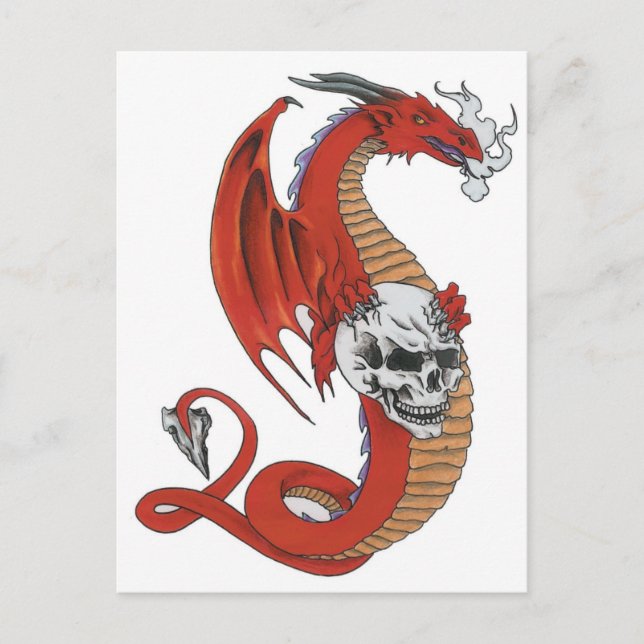 Red Dragon with Skull Postcard (Front)