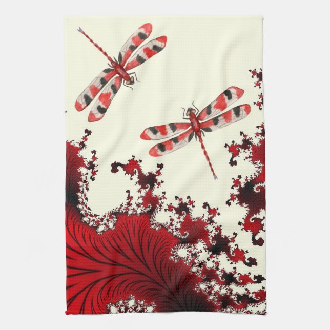 Red Dragonflies Kitchen Towel (Vertical)