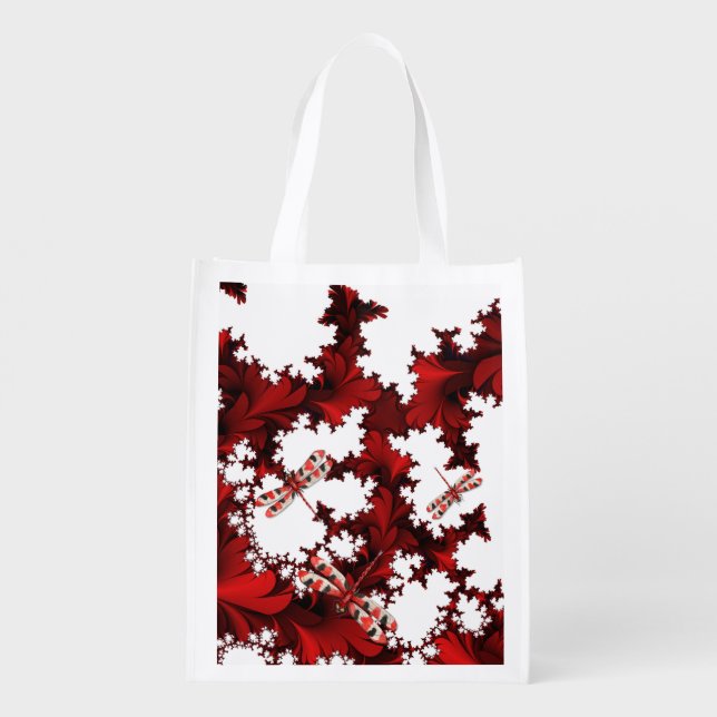 Red Dragonflies Reusable Grocery Bag (Back)