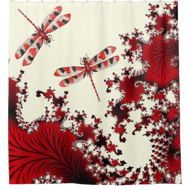 Red Dragonflies Shower Curtain (Front)