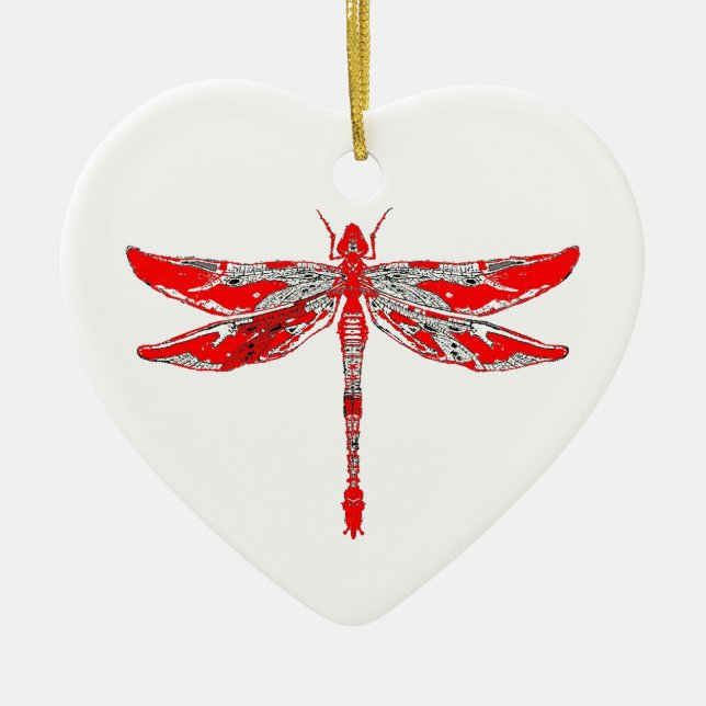Red Dragonfly Ceramic Ornament (Front)