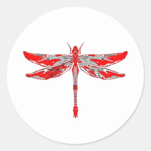 Red Dragonfly Classic Round Sticker