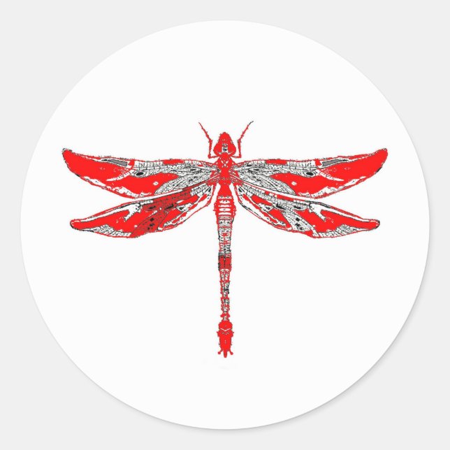 Red Dragonfly Classic Round Sticker (Front)
