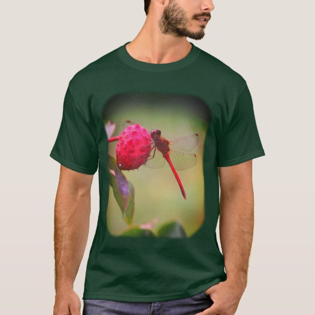 Red Dragonfly Dogwood Fruit Nature  T-Shirt (Front)