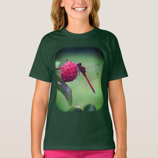 Red Dragonfly Dogwood Fruit Nature  T-Shirt (Front)