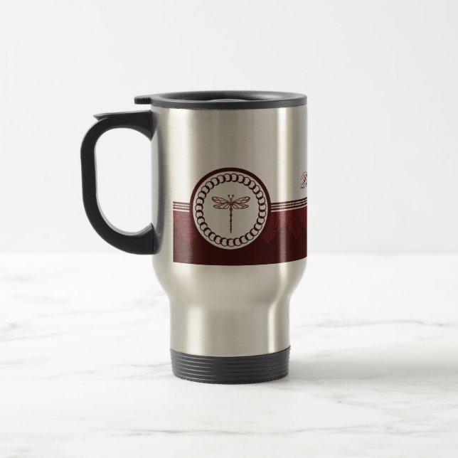 Red Dragonfly Emblem Travel Mug (Left)