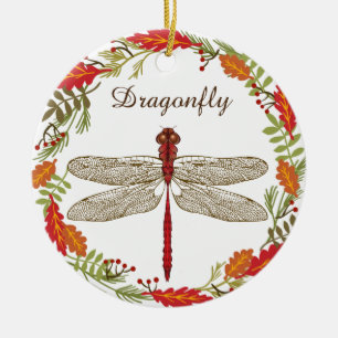 Red Dragonfly in Autumn Wreath Ornament