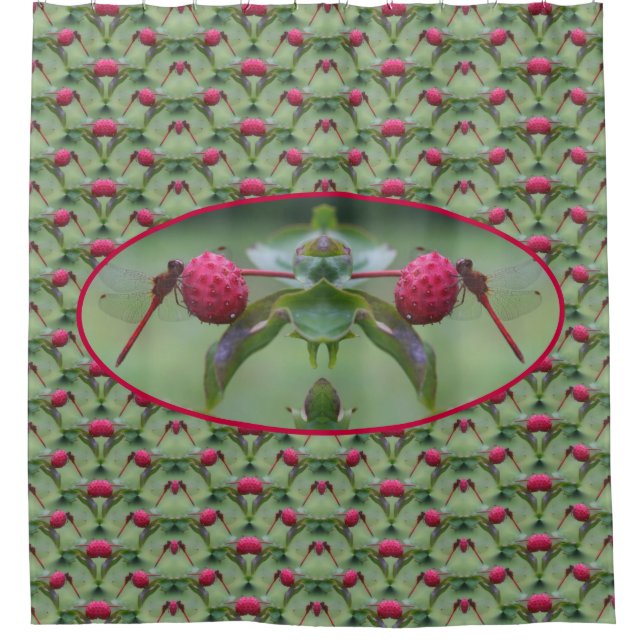 Red Dragonfly Nature Art Pattern Shower Curtain (Front)