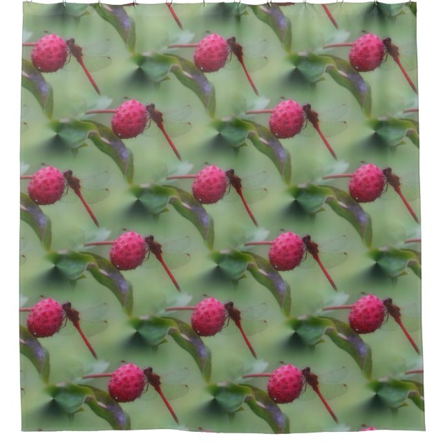 Red Dragonfly Nature Pattern Shower Curtain (Front)