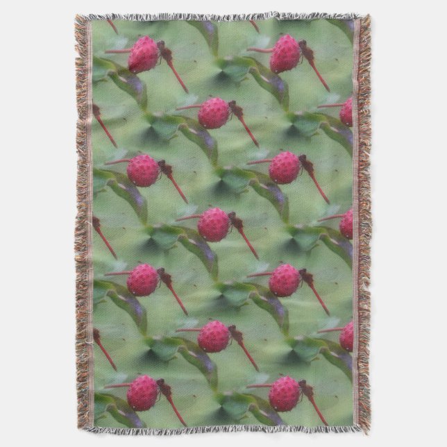 Red Dragonfly Nature Pattern Throw Blanket (Front Vertical)