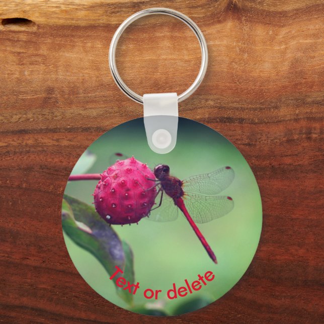 Red Dragonfly Nature Personalized Keychain (Front)