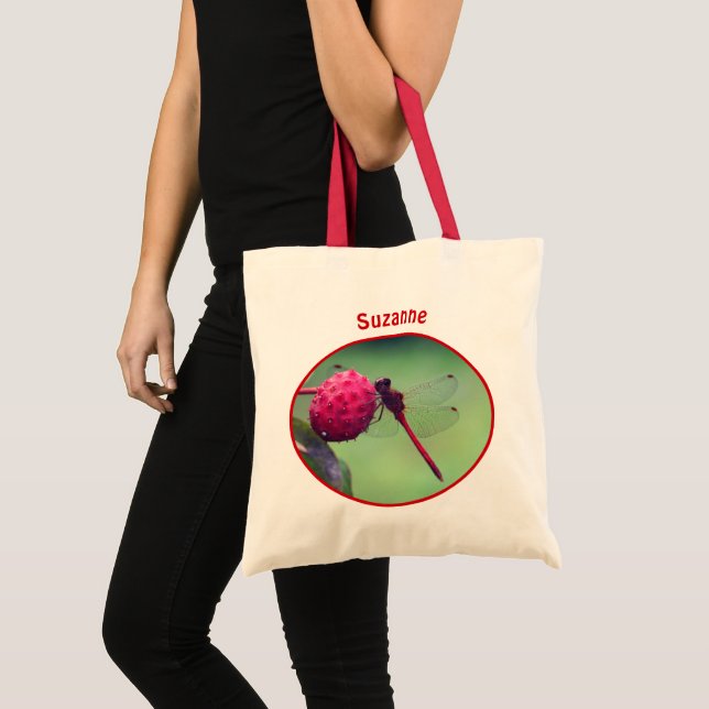 Red Dragonfly Nature Personalized Tote Bag (Front (Product))