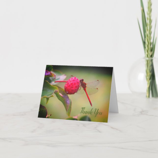 Red Dragonfly Nature Thank You Card (Front)
