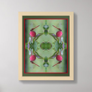 Red Dragonfly On Dogwood Fruit Abstract Framed Art