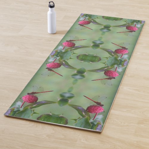 Red Dragonfly On Dogwood Fruit Abstract Yoga Mat