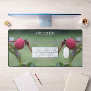 Red Dragonfly On Dogwood Fruit Personalized Desk Mat