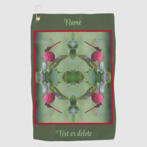 Red Dragonfly On Dogwood Fruit Personalized Golf Towel